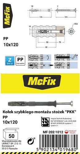 kołek szybki montaż stożek pp 10*120mm - mf-202-1012 na Arena.pl