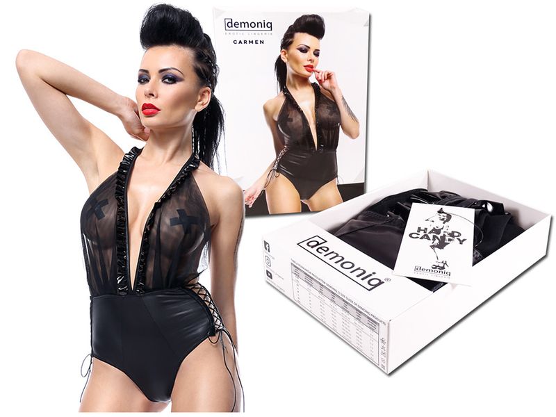 Czarne body siateczka i wetlook jak skóra L zdjęcie 4