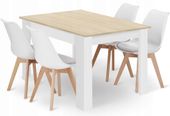 Zestaw stołowy 120x80 sonoma/białe nogi + 4 krzesła białe z poduszką