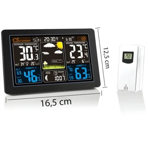 BEZPRZEWODOWA STACJA POGODY LCD POGODOWA HIGROMETR BAROMETR DCF + CZUJNIK na Arena.pl