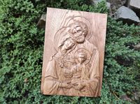 Obraz Świętej Rodziny drewniany płaskorzeźba Święta Rodzina V prezent ślub