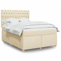 Łóżko kontynentalne z materacem, kremowe, tkanina, 140x200 cm
