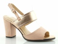 Sandały zamszowe na słupku 9 cm. różowe szampańskie Rozmiar obuwia - 38