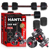 HANTLE 10kg BITUMICZNE 2x5kg + GRYF SZTANGA ZESTAW HANTLI REGULOWANYCH
