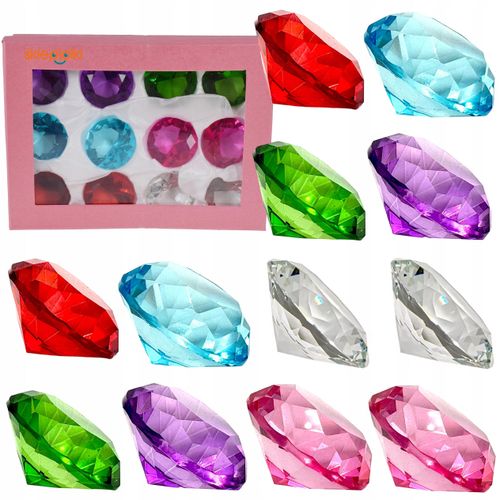 Kryształki dekoracyjne szklane zestaw 12szt średnica 5cm różnokolorowe na Arena.pl