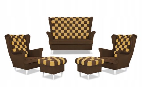 Zestaw uszak CAROL DUO sofa fotele pufy brązowo - żółty na Arena.pl