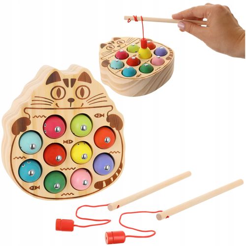 DREWNIANA GRA ZŁAP ROBACZKA KOT WĘDKA MAGNETYCZNA na Arena.pl