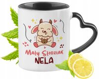 Kubek Czarny Z Uszkiem W Kształcie Serca Dla Neli Idealny Na Prezent