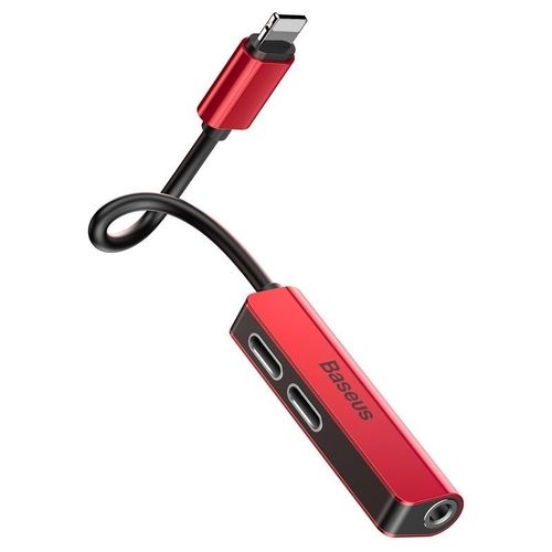 Adapter Audio Baseus L52 Lightning do Mini Jack 3.5mm i 2x Lightning (czerwony) na Arena.pl