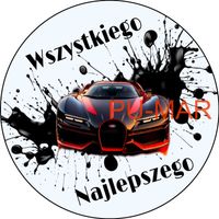 Opłatek na tort Urodziny 18 30 40 Bugatti Auto Samochód Logo Tekst Gratis