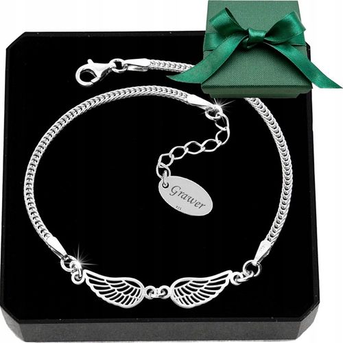 BRANSOLETKA SREBRNA SREBRO 925 SKRZYDŁO DLA NIEJ NA RĘKĘ + GRAWER na Arena.pl