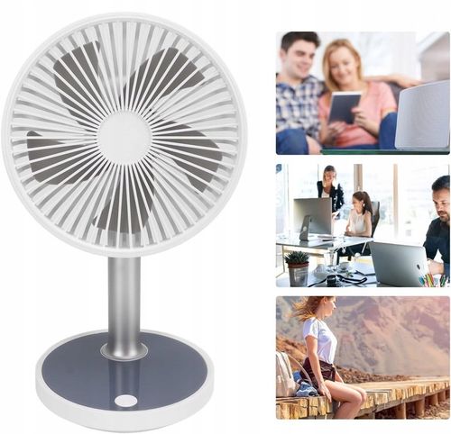 Wentylator wiatrak biurkowy cichy stojący 30cm biały USB LED akumulator na Arena.pl