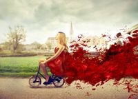 FOTOTAPETA KOBIETA NA ROWERKU VINTAGE NATURA