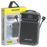 awei powerbank p89k 10000mah 22,5w       czarny/black + kable pd/lightning