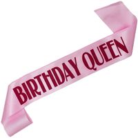 Birthday Queen - jasnoróżowa szarfa z fuksjowym nadrukiem