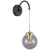 Kinkiet LAMPA ścienna DOMENICO WL-43232-1 Italux metalowa OPRAWA industrialna szklana kula ball czarna złota przezroczysta