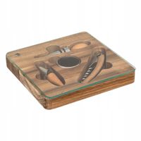 ZESTAW DO WINA DREWNIANE PUDEŁKO 4 ELEMENTY DREWNO AKACJOWE 16X16X2,4 CM