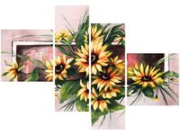 100 70CM OBRAZ 4 ELEM SŁONECZNIKI KORALU DRUK PŁÓTNO RAMA