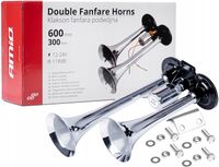 Klakson sygnał dźwiękowy fanfara podwójna chrom 12V 24V AMIO-03617