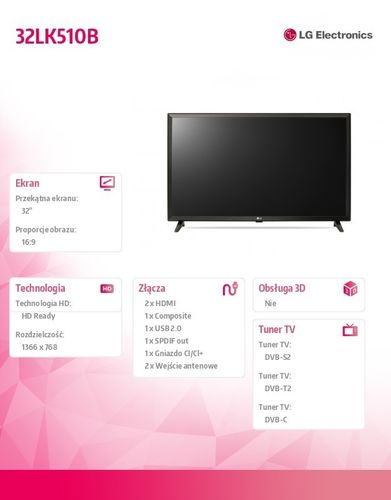 LG Electronics Telewizor HD Ready 32LK510B na Arena.pl