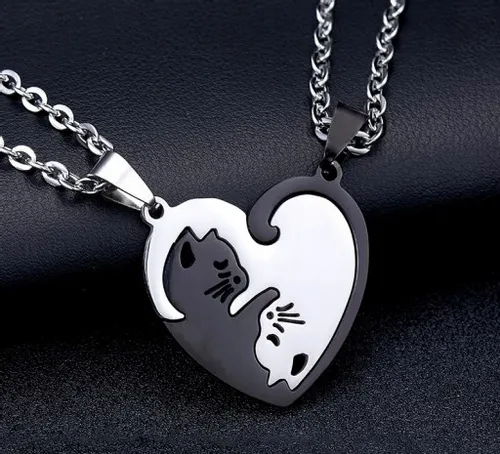 Zestaw Naszyjnik Przyjaźni BEST FRIENDS Yin Yang 2szt Czarny Srebrny Koty na Arena.pl