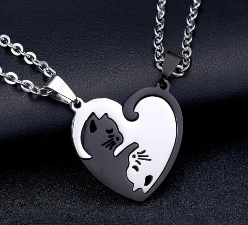 Zestaw Naszyjnik Przyjaźni BEST FRIENDS Yin Yang 2szt Czarny Srebrny Koty zdjęcie 7