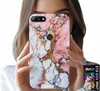ETUI DO HUAWEI Y7 2018 - RÓŻOWO BIAŁY MARMUREK, KAMIENNE WZORY