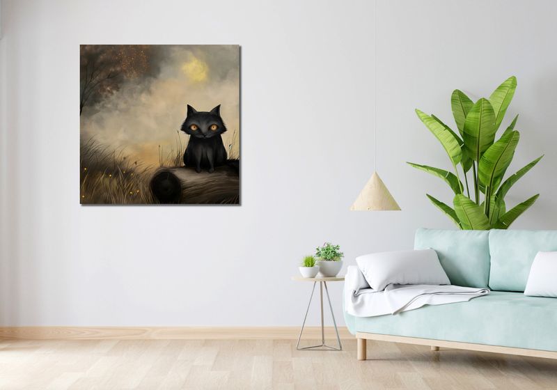 Obraz 90x90cm Czarny Kot zdjęcie 2