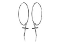 Eleganckie srebrne kolczyki gładkie koła kółka 3cm z krzyżykiem srebro 925 PTRINGKR15_30