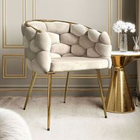 Krzesło tapicerowane beżowe złote nogi do jadalni toaletki