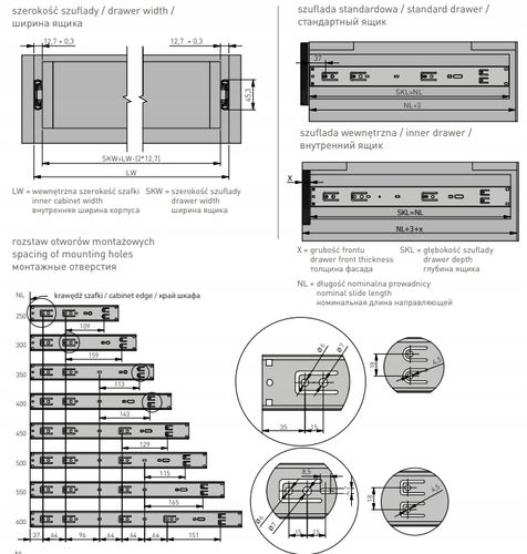 VERSALITE PLUS + prowadnica meblowa kulkowa 40 KG - 45 x 500 x 12,7 mm na Arena.pl