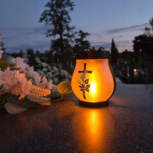 ZNICZ SOLARNY LED LAMPION NA GRÓB STATUETKA NA CMENTARZ RÓŻA KRZYŻ NAGROBNY na Arena.pl