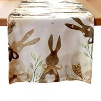 lniany bieżnik na stół wielkanocny, króliki wielkanocne 180 x 33cm bzk12