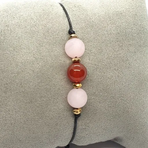 BRANSOLETKA NoVa Kwarc Różowy Karneol Makrama zdjęcie 2