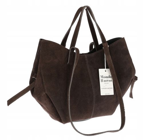 Włoska torebka damska VERA PELLE skórzana zamszowa shopper MB09 Czekoladowa na Arena.pl