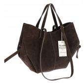 Włoska torebka damska VERA PELLE skórzana zamszowa shopper MB09 Czekoladowa