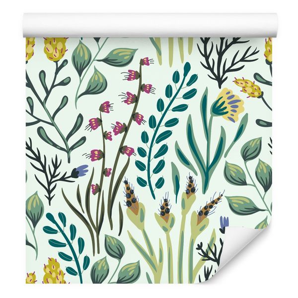 Tapeta liście malowane kwiaty rośliny na korytarz zdjęcie 1