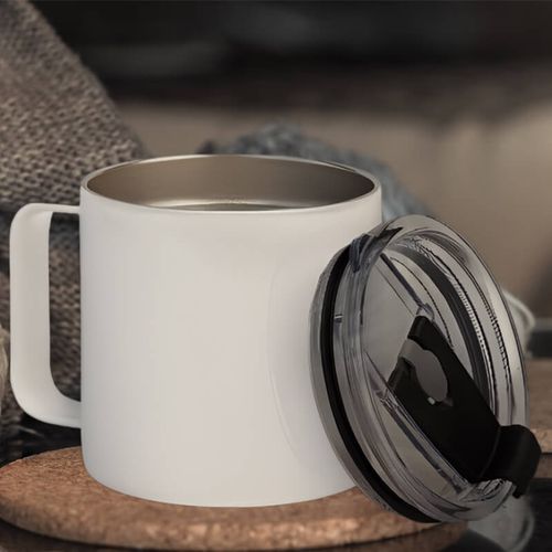 Biały metalowy kubek termiczny 420 ml z Twoim nadrukiem na Arena.pl