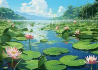 Plakat 70x50cm Sielankowy Staw Lilii