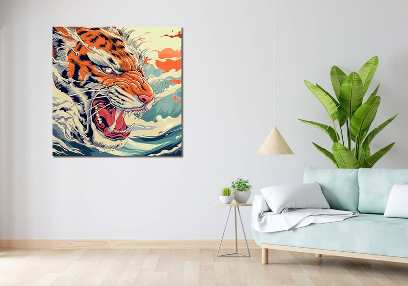 Obraz 100x100cm Tygrys Na Fali zdjęcie 2