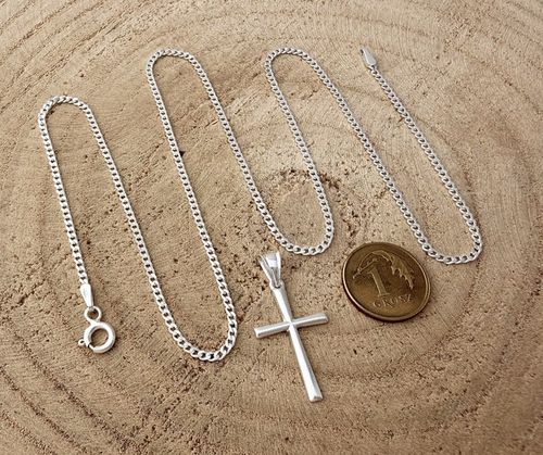 SREBRNY ŁAŃCUSZEK PANCERKA I KRZYŻYK 020/50CM ZESTAW IDEALNY NA PREZENT na Arena.pl