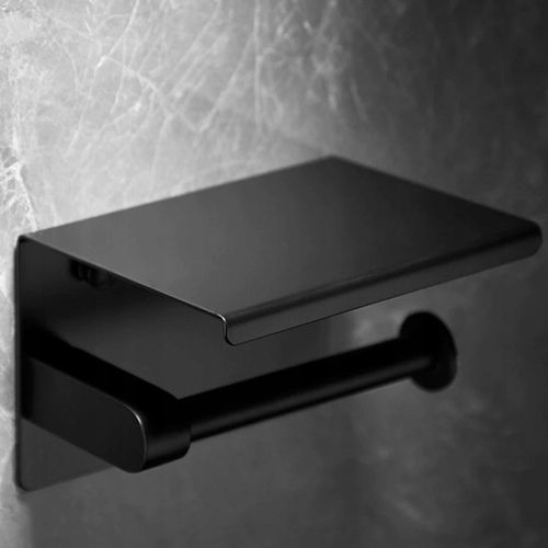 UCHWYT NA PAPIER TOALETOWY Z PÓŁKĄ CZARNY WIESZAK STALOWY ŁAZIENKA DOM WC na Arena.pl