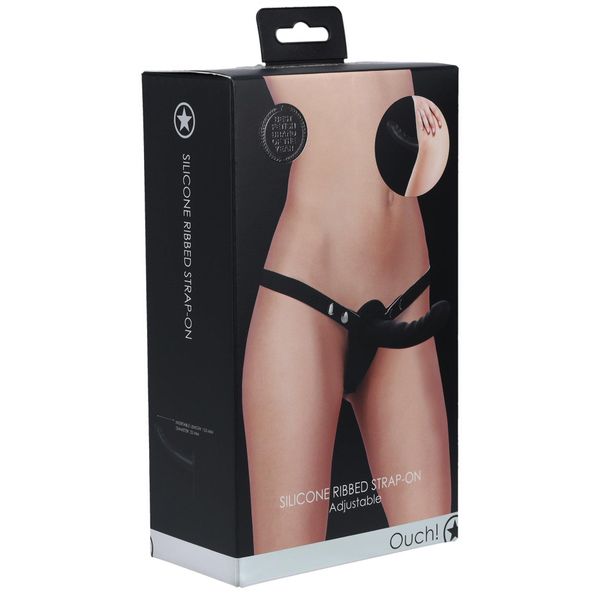 Ouch! - Silicone Ribbed Strap-On - Adjustable - Black zdjęcie 3