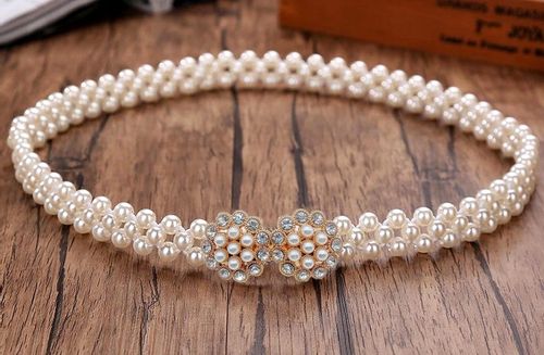 Perłowy Pasek Damski Wąski Elastyczny Perły Biały na Arena.pl