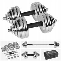 Hantle żeliwne chromowane z gryfem zestaw 30kg Rebel solidne