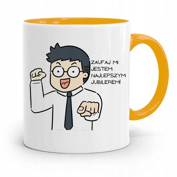 Dla Jubilera Kubek Żółty Zaufaj Mi Prezent Z Nadrukiem Ze Zdjęciem zdjęcie 1
