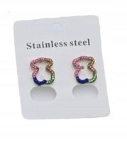 Piękne kolczyki miś tęczowe cyrkonie stal chirurgiczna kolor złoty