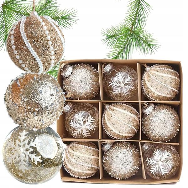 BOMBKI CHOINKOWE KULE ZESTAW 9 szt 8cm BOHO ZŁOTE zdjęcie 1