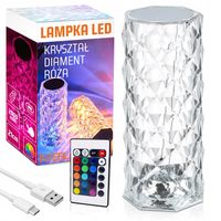 KRYSZTAŁOWA LAMPKA NOCNA LED DIAMENTOWA RÓŻA DOTYKOWA DIAMOND RGB
