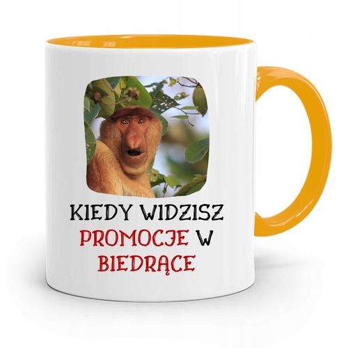 Kubek Żółty Nosacz Janusz Kiedy Widzisz Promocje Z Nadrukiem Ze Zdjęciem na Arena.pl